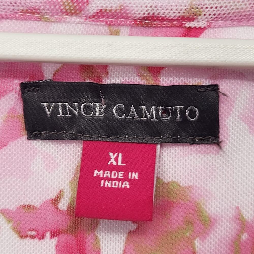 Vince Camuto Pink Abstract Floral Mesh Tiered Flutter Sleeve Top Women's M - Picture 3 of 10